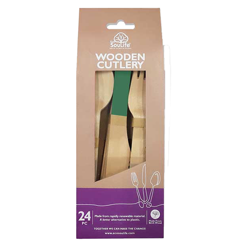 Wooden Coloured Cutlery 24PC Set