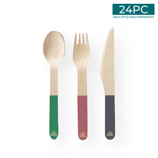 Wooden Coloured Cutlery 24PC Set - EcoSouLife
