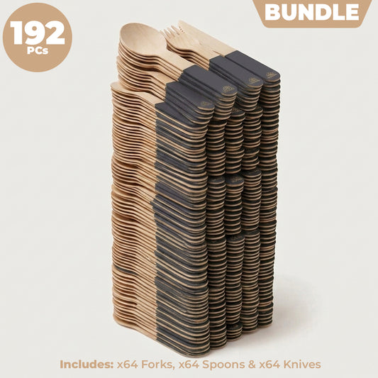 Back to Nature Wooden Cutlery Set - 192 Piece Mega Bundle