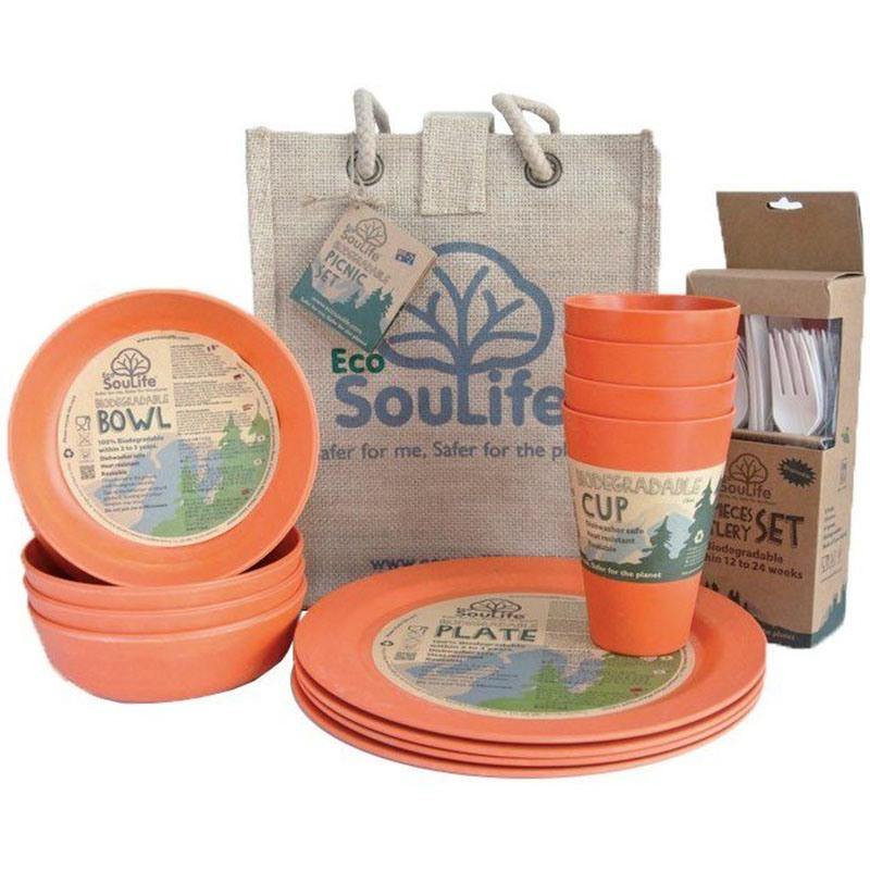 EcoSouLife Orange Biodegradable 37 PC Picnic Set All Natural Material