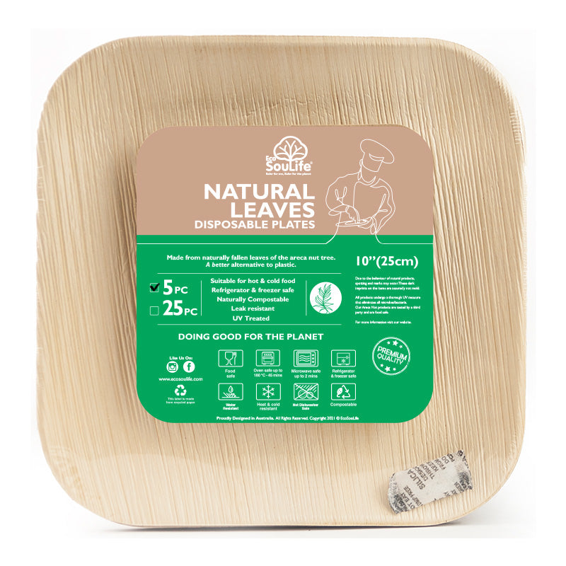 Areca Nut Leaf Large Square Plate 5PC - EcoSouLife