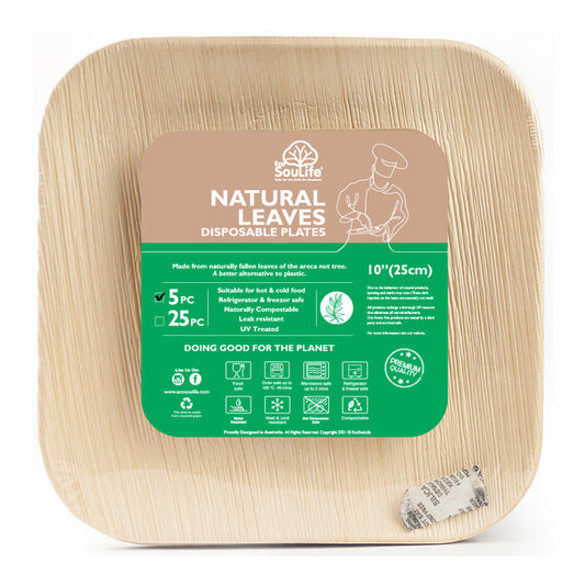 Areca Nut Leaf Large Square Plate 5PC - EcoSouLife