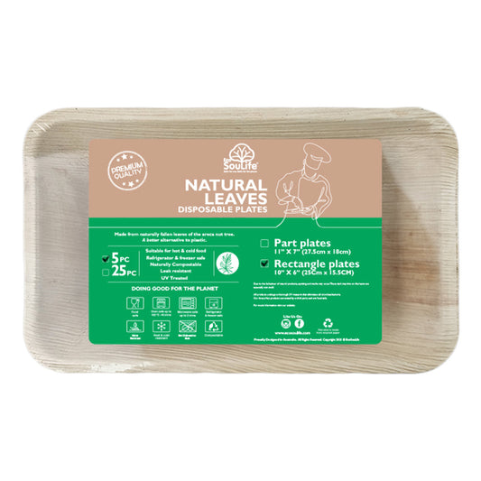 Areca Nut Leaf Rectangular Plate 5PC - EcoSouLife