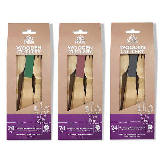 Wooden Coloured Cutlery 24PC Set - EcoSouLife