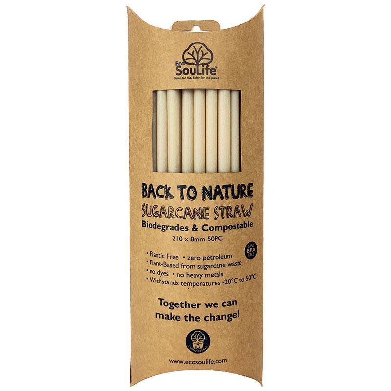 EcoSouLife 50 PC Straws Set Natural Sugarcane Material