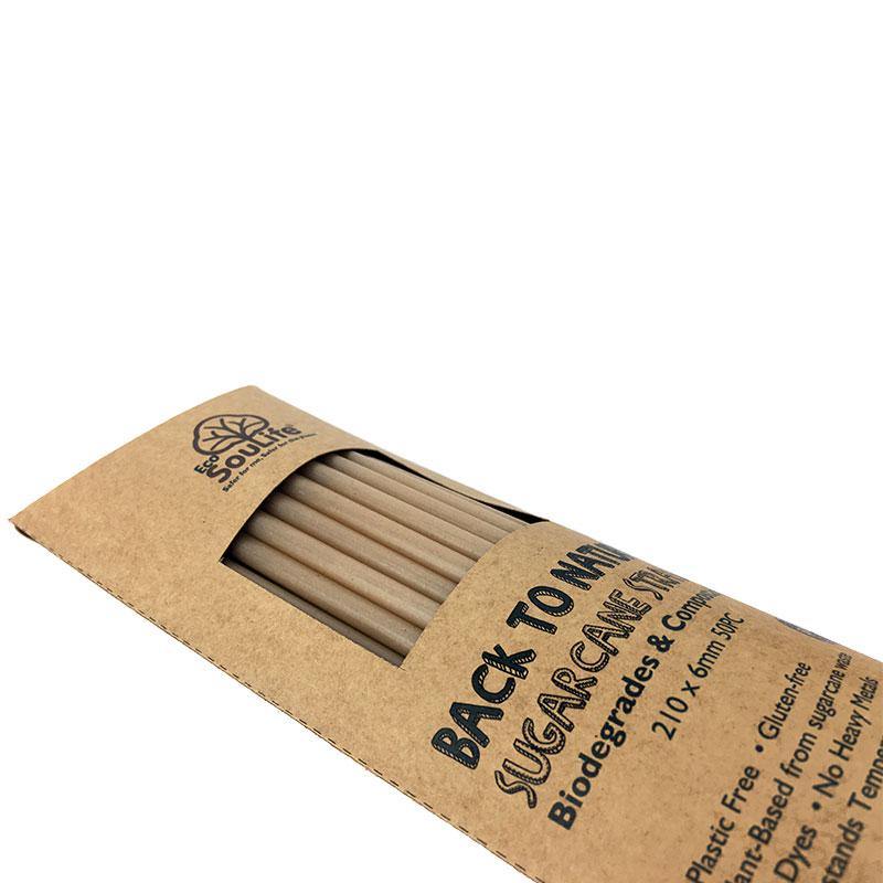 EcoSouLife 50 PC Straws Set Natural angled view Sugarcane Material