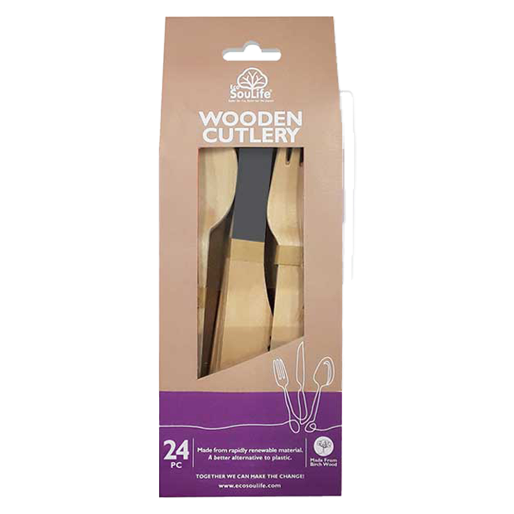 Wooden Coloured Cutlery 24PC Set