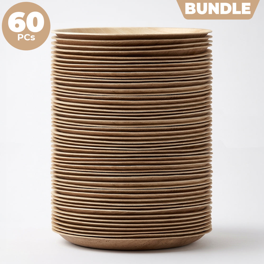 Areca Nut Leaf Round Plates - 60 Piece Bundle