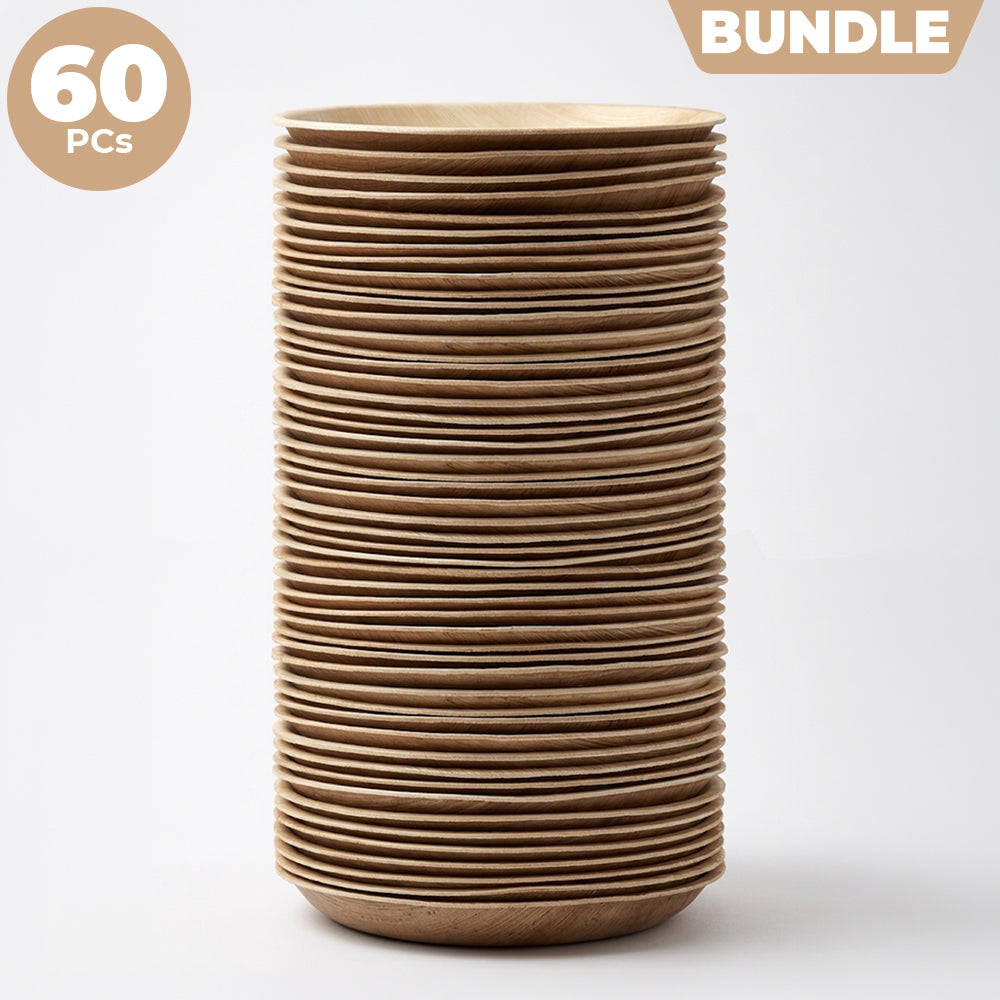Areca Nut Leaf Round Plates - 60 Piece Bundle