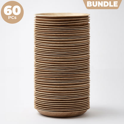 Areca Nut Leaf Round Plates - 60 Piece Bundle