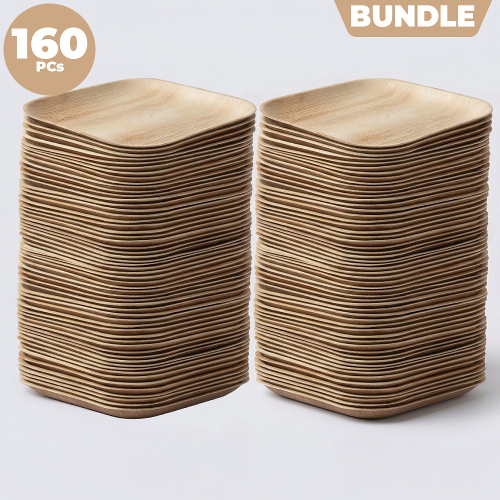 Areca Nut Leaf Large Square Plates (25cm / 10") - Bulk Bundle