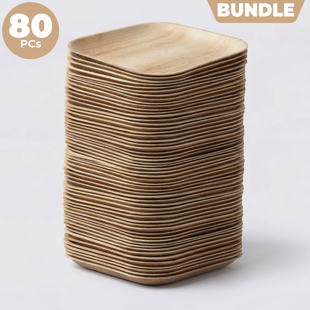 Areca Nut Leaf Large Square Plates (25cm / 10") - Bulk Bundle