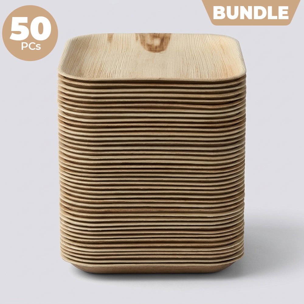 Areca Nut Leaf Medium Square Plates (20cm / 8") - Bundle
