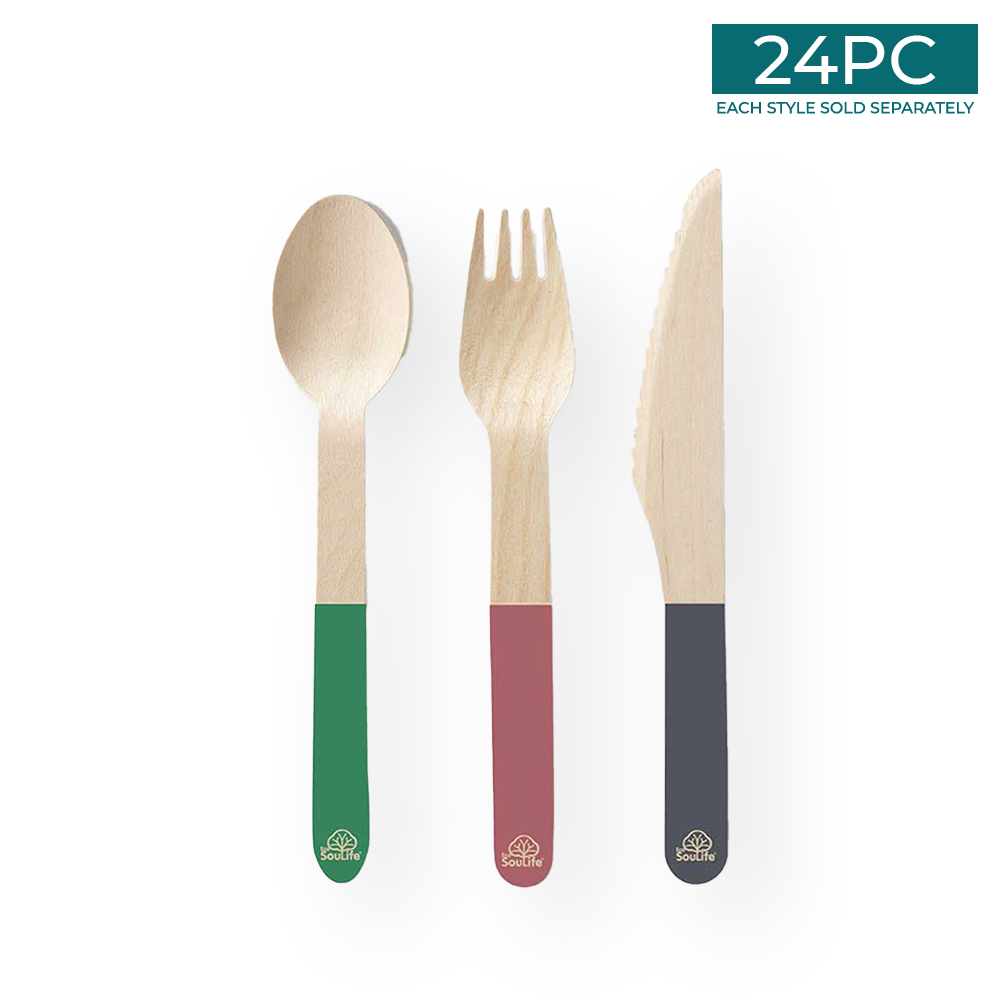 Wooden Coloured Cutlery 24PC Set