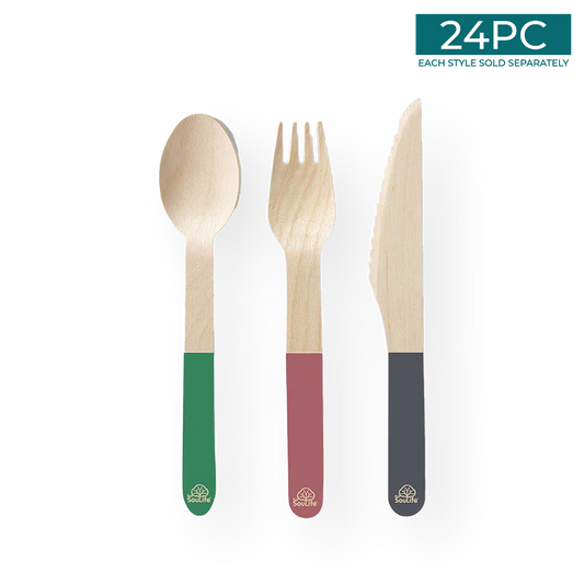 Wooden Coloured Cutlery 24PC Set
