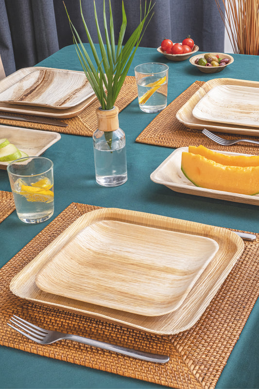 Areca Nut Leaf Medium Square Plates (20cm / 8") - Bundle