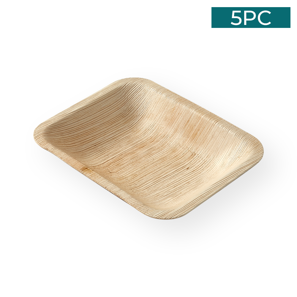 Areca Nut Leaf Rectangular Plate 5PC