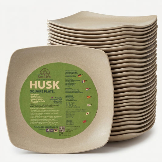 Rice Husk Large Square Dinner Plate - Bundle
