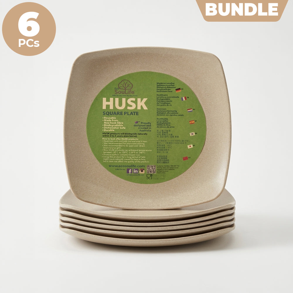 Rice Husk Small Square Plate - Bundle