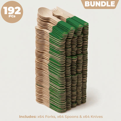 Back to Nature Wooden Cutlery Set - 192 Piece Mega Bundle