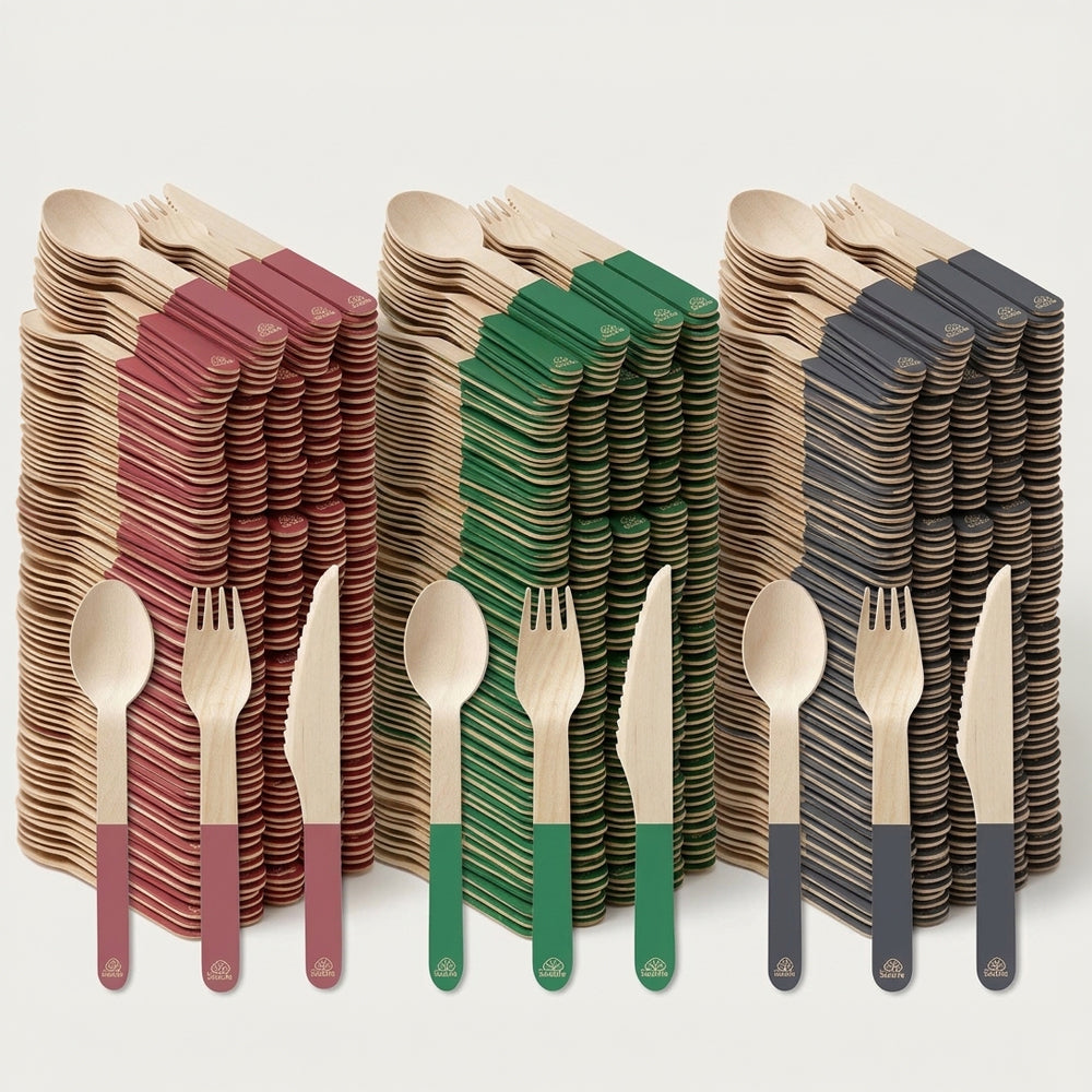 Back to Nature Wooden Cutlery Set - 192 Piece Mega Bundle