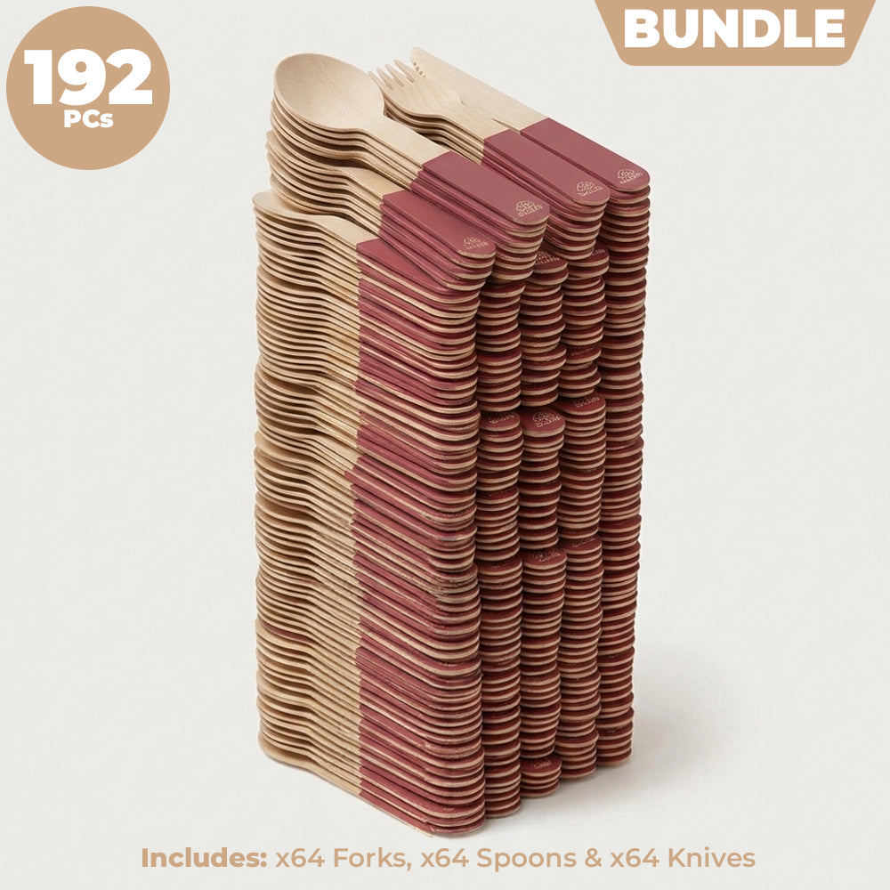 Back to Nature Wooden Cutlery Set - 192 Piece Mega Bundle