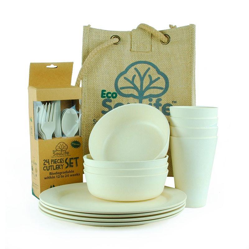 EcoSouLife Sand Biodegradable 37 PC Picnic Set All Natural Material