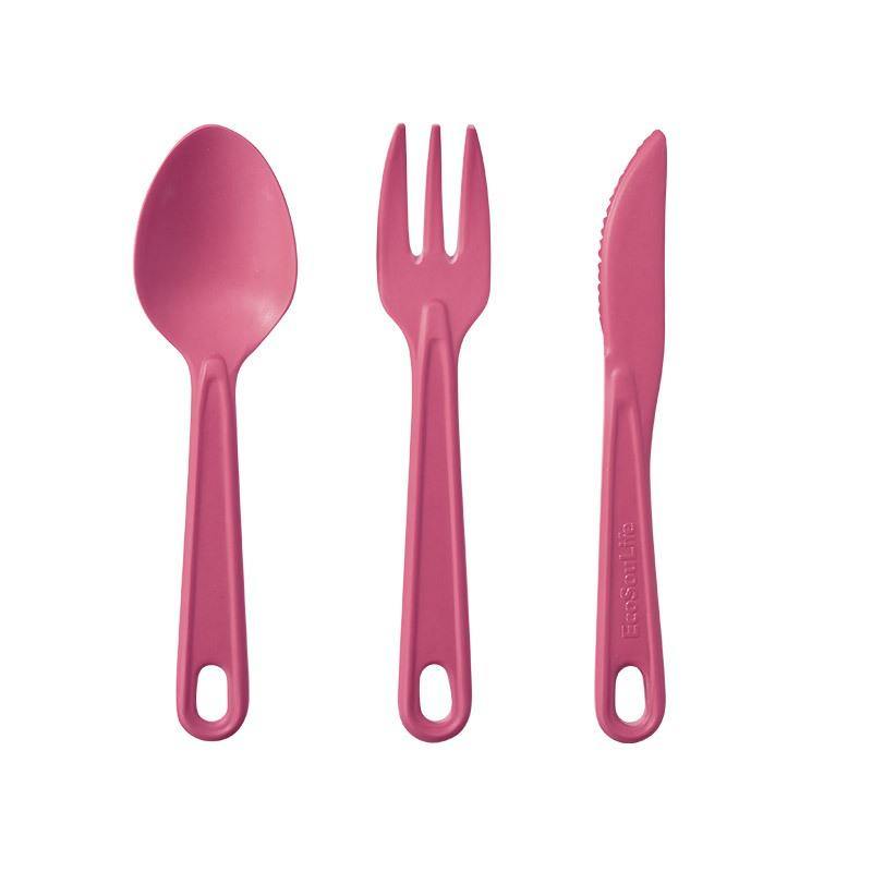 EcoSouLife Pink Biodegradable 3 PC Cutlery Set All Natural Material