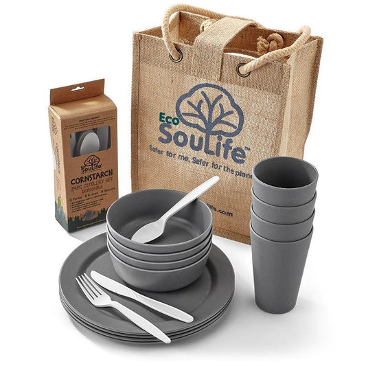 EcoSouLife Grey Biodegradable 37 PC Picnic Set All Natural Material